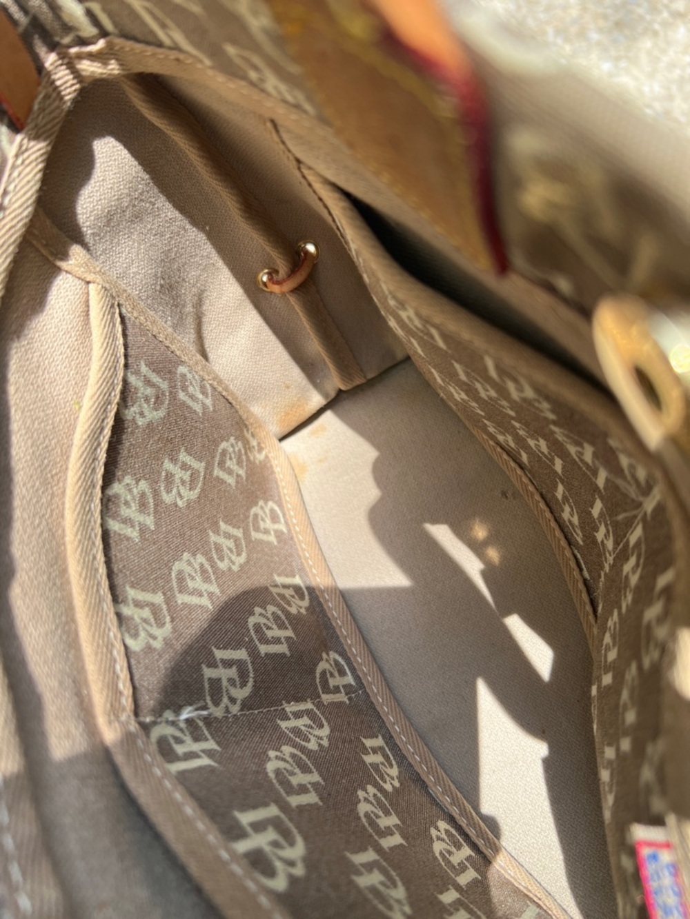 Dooney & Bourke Vintage Monogram Drawstring Bucket Tote with Leather Trim - Picture 13 of 15